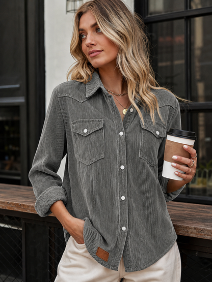 🌸🔥Bestseller🏆Flap Pocket Button Front Ribbed Knit Top👚