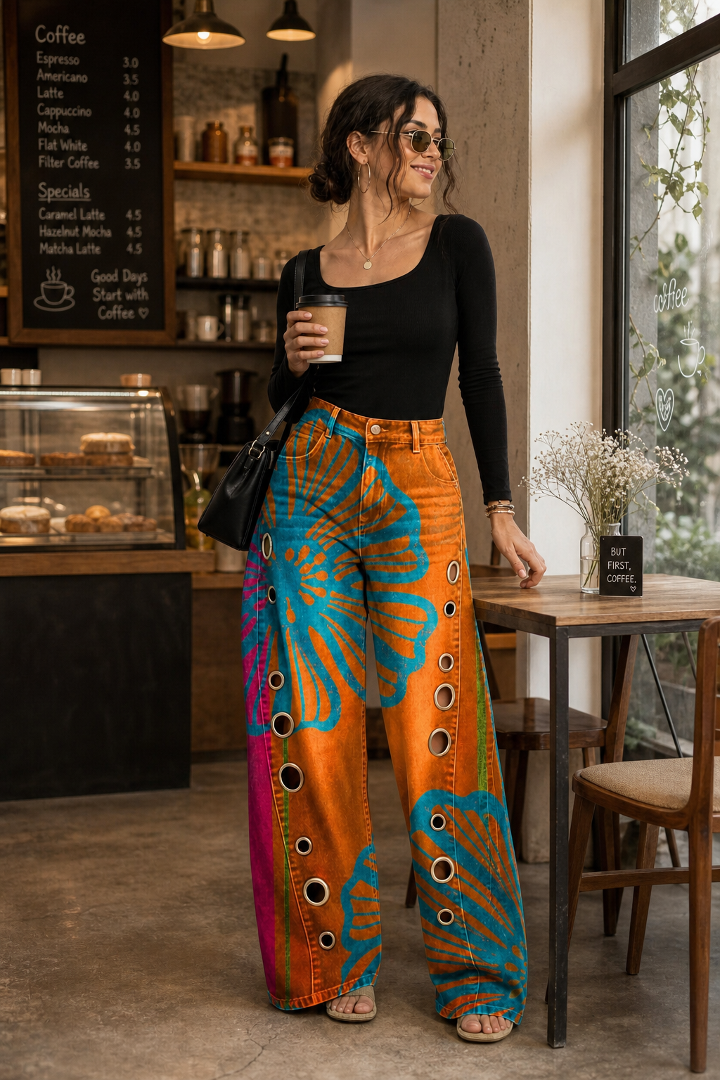 Women's Retro Floral Print Jeans | High Waist Casual Straight Leg Pants