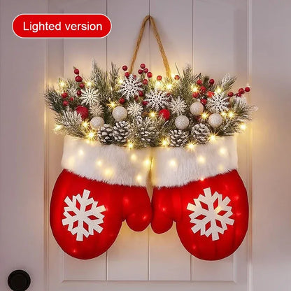 🎄 Lighted Christmas Mitten Wreath – Magical Holiday Home Decor