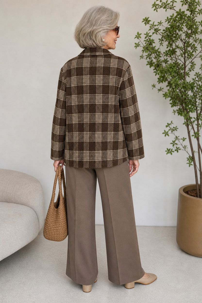 Women's Vintage Plaid Patchwork Blazer | Casual Button Front Jacket