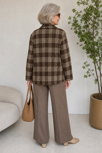 Women's Vintage Plaid Patchwork Blazer | Casual Button Front Jacket