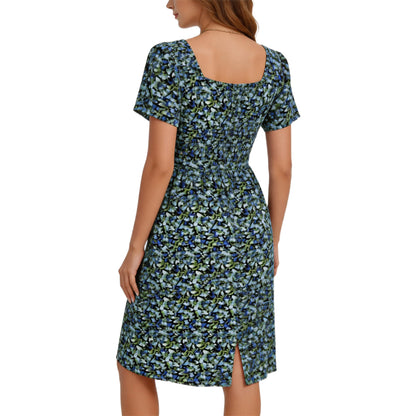 🤲Women Square Neck Ditsy Floral Dress, Ruffle Empire Waist A-Line Sundress With Pockets