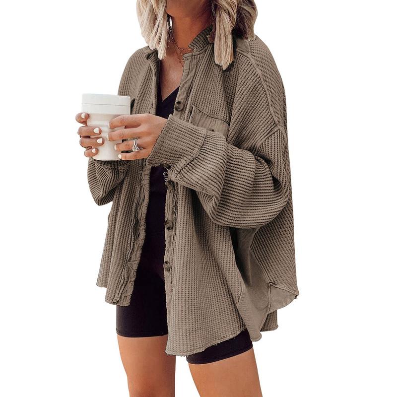 Women's Oversized Waffle Knit Button-Up Shacket