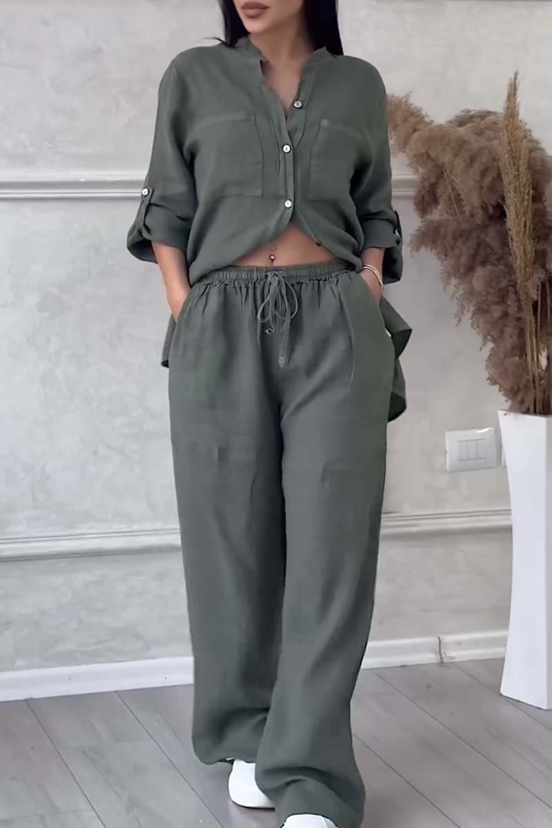 🤲🎄Casual solid color cotton and linen pants two-piece set