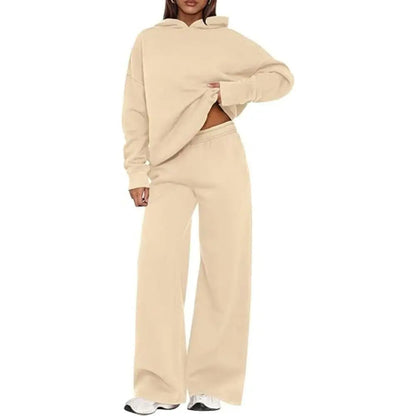 Women's Cozy Hoodie Two Piece Set | Soft Loungewear & Wide Leg Pants