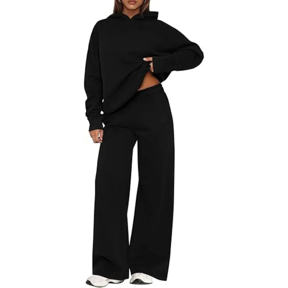 Women's Cozy Hoodie Two Piece Set | Soft Loungewear & Wide Leg Pants