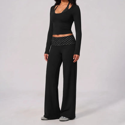 🔥LAST DAY SALE 🩰 Women Crop Top & Wide Leg Pants Outfit 🤍
