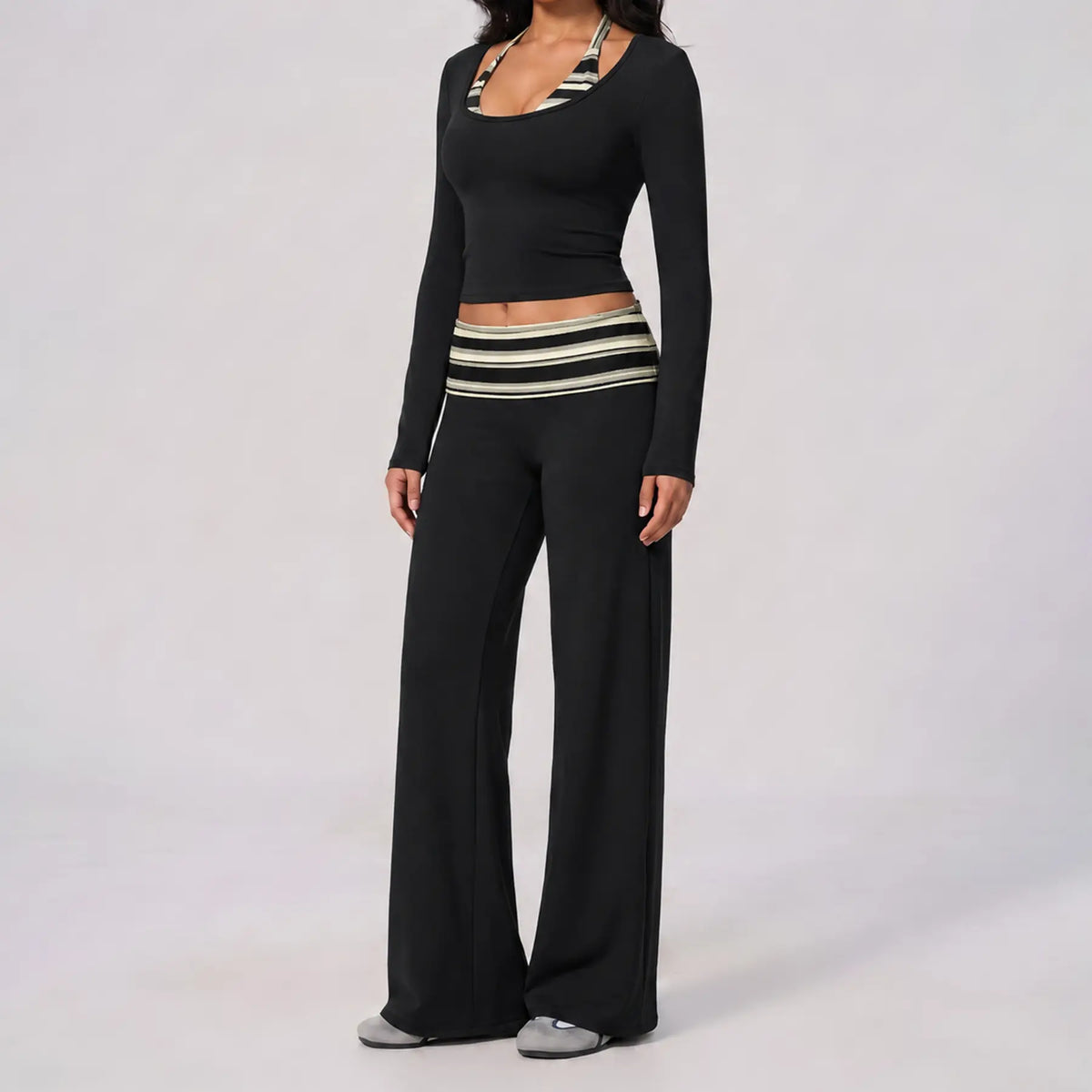 🔥LAST DAY SALE 🩰 Women Crop Top & Wide Leg Pants Outfit 🤍