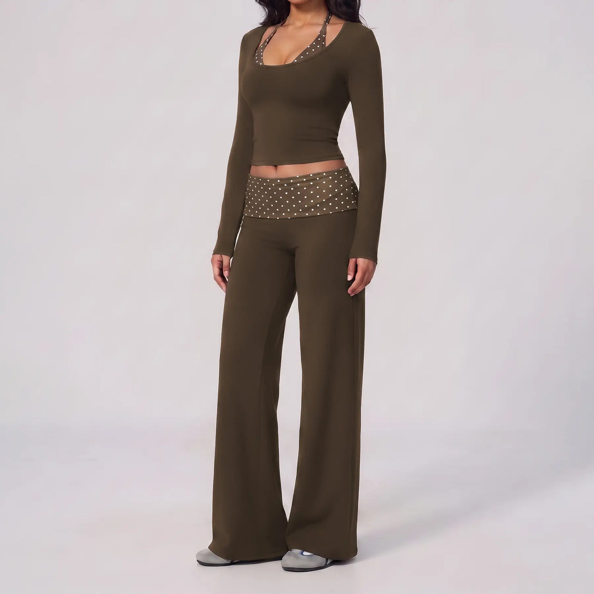 🔥LAST DAY SALE 🩰 Women Crop Top & Wide Leg Pants Outfit 🤍