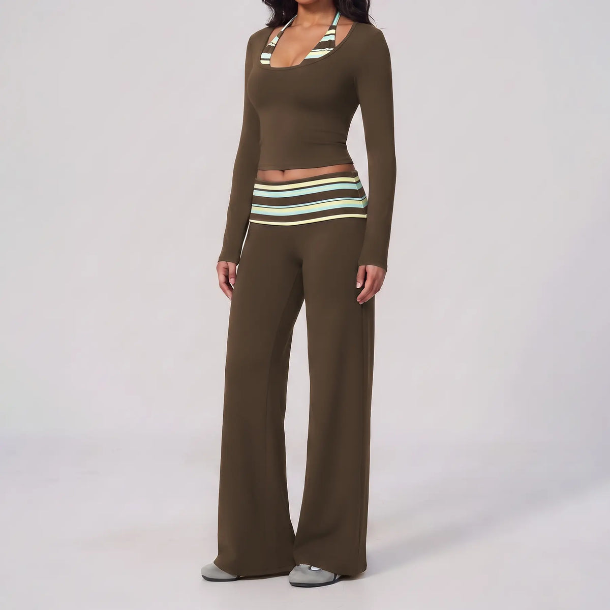 🔥LAST DAY SALE 🩰 Women Crop Top & Wide Leg Pants Outfit 🤍