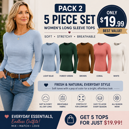 🤲Women's Ribbed Long Sleeve Crewneck Top – Slim Fit Basic Tee