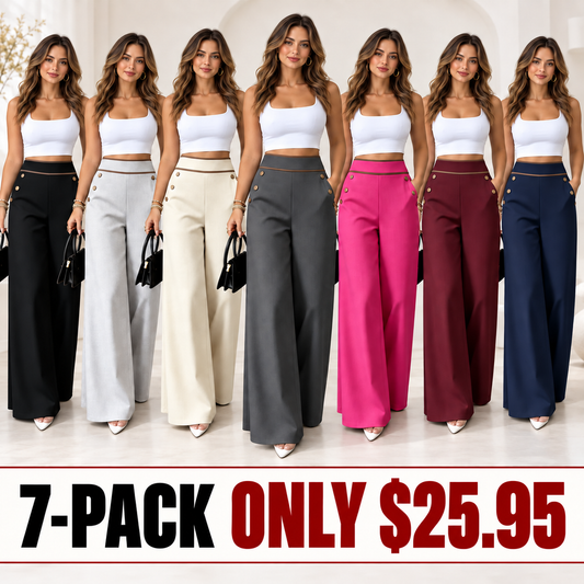 🤲Top Rated 🌿🛍️ Contrast-Trim Wide-Leg Pants – legant Drape & Flattering High-Rise