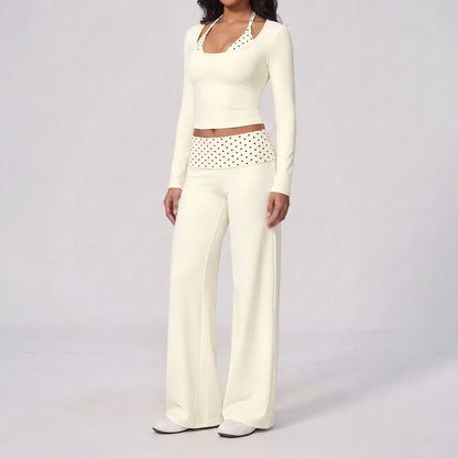 🔥LAST DAY SALE 🩰 Women Crop Top & Wide Leg Pants Outfit 🤍