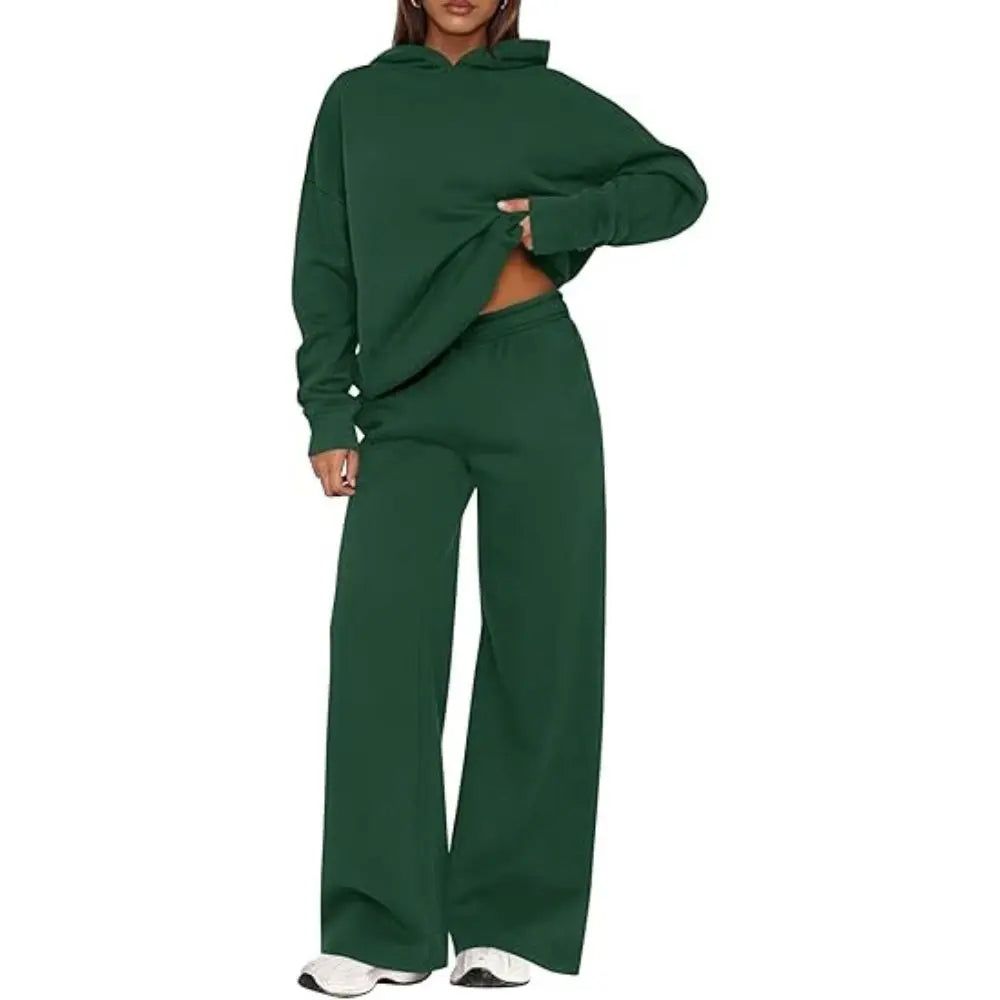 Women's Cozy Hoodie Two Piece Set | Soft Loungewear & Wide Leg Pants