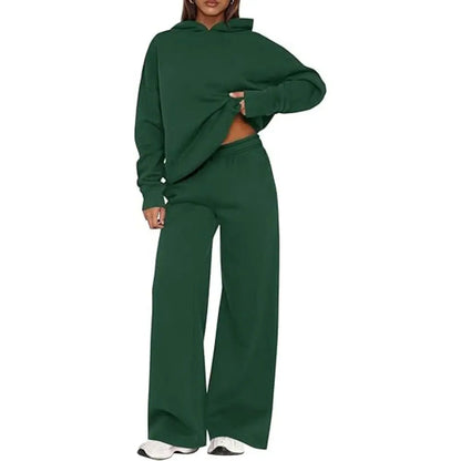 Women's Cozy Hoodie Two Piece Set | Soft Loungewear & Wide Leg Pants