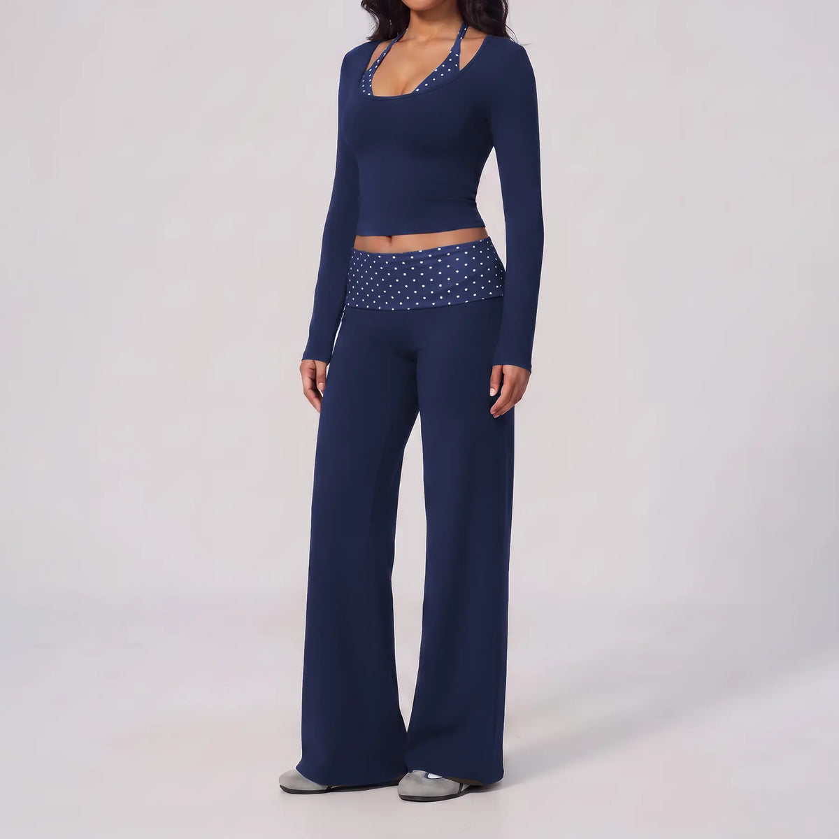🔥LAST DAY SALE 🩰 Women Crop Top & Wide Leg Pants Outfit 🤍