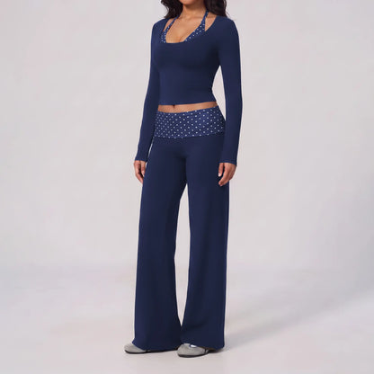 🔥LAST DAY SALE 🩰 Women Crop Top & Wide Leg Pants Outfit 🤍