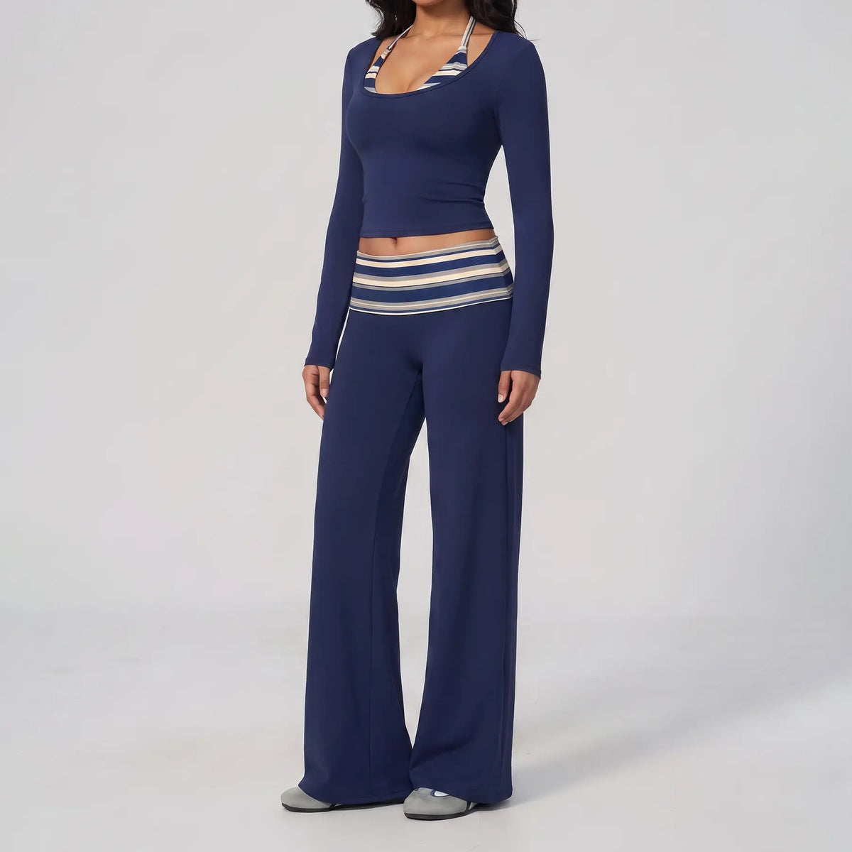 🔥LAST DAY SALE 🩰 Women Crop Top & Wide Leg Pants Outfit 🤍