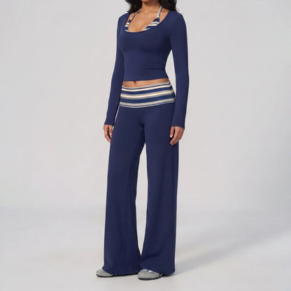 🔥LAST DAY SALE 🩰 Women Crop Top & Wide Leg Pants Outfit 🤍