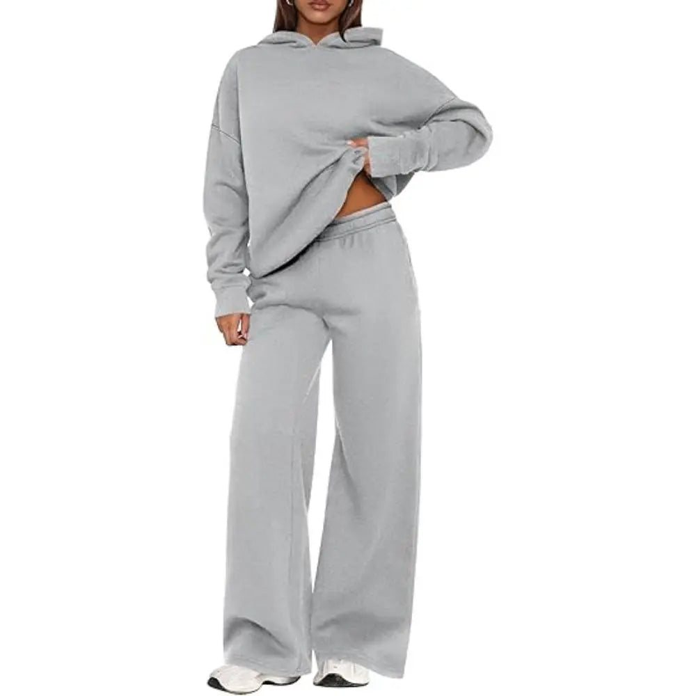 Women's Cozy Hoodie Two Piece Set | Soft Loungewear & Wide Leg Pants