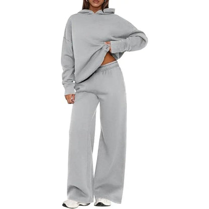 Women's Cozy Hoodie Two Piece Set | Soft Loungewear & Wide Leg Pants