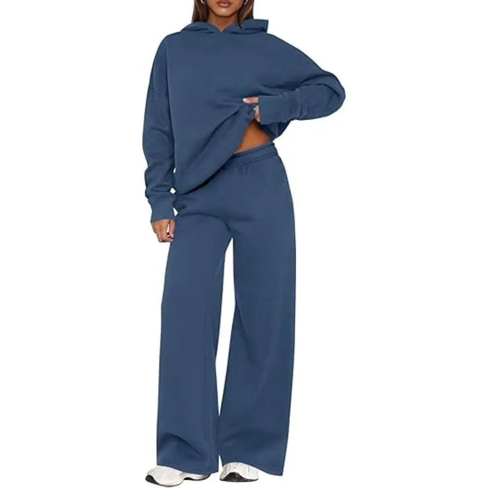 Women's Cozy Hoodie Two Piece Set | Soft Loungewear & Wide Leg Pants