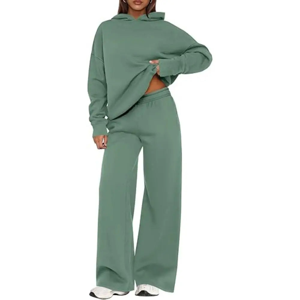 Women's Cozy Hoodie Two Piece Set | Soft Loungewear & Wide Leg Pants