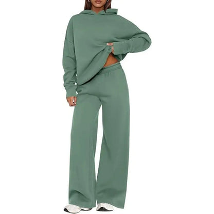 Women's Cozy Hoodie Two Piece Set | Soft Loungewear & Wide Leg Pants