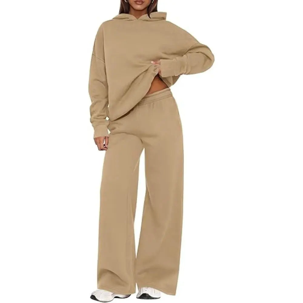Women's Cozy Hoodie Two Piece Set | Soft Loungewear & Wide Leg Pants