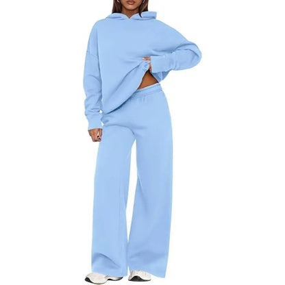 Women's Cozy Hoodie Two Piece Set | Soft Loungewear & Wide Leg Pants
