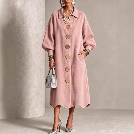 🤲LAST DAY SAVE 49% ⏰Lapel Gold‑button Balloon‑sleeve Wave‑hem Denim Dress
