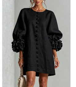 🤲LAST DAY SAVE 49% ⏰3D Floral Cuff Midi Dress – Relaxed A-Line Button Front— FREE Handbag