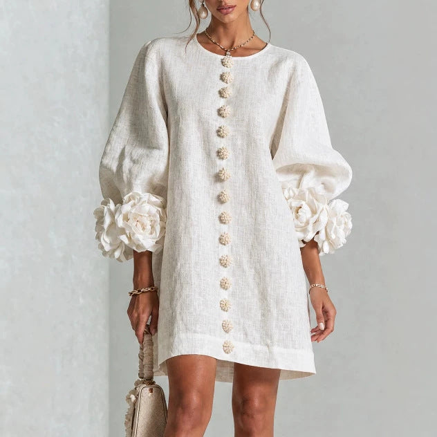 🤲LAST DAY SAVE 49% ⏰3D Floral Cuff Midi Dress – Relaxed A-Line Button Front— FREE Handbag