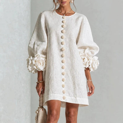 🤲LAST DAY SAVE 49% ⏰3D Floral Cuff Midi Dress – Relaxed A-Line Button Front— FREE Handbag