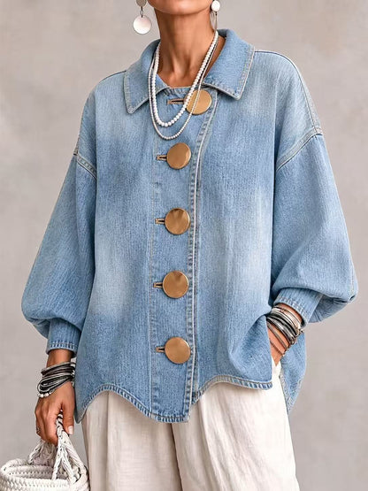 🤲LAST DAY SAVE 49% ⏰Collared Oversized Denim Jacket With Large Metal Buttons