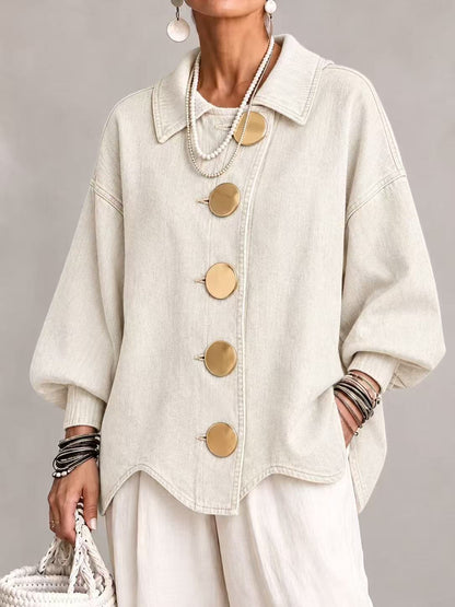 🤲LAST DAY SAVE 49% ⏰Collared Oversized Denim Jacket With Large Metal Buttons