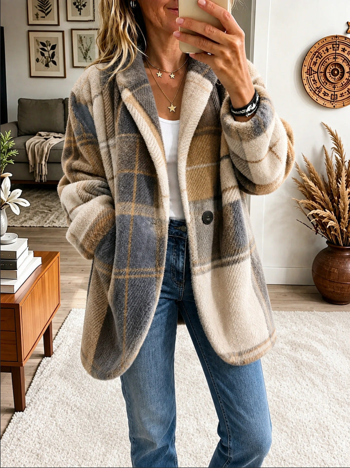 🤲LAST DAY SAVE 49%✨ Cozy Plaid Fleece Coat – Bold Color, Effortless Style