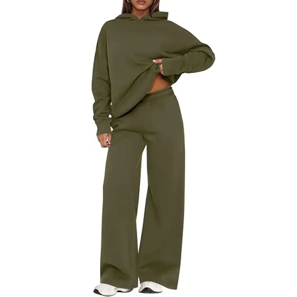 Women's Cozy Hoodie Two Piece Set | Soft Loungewear & Wide Leg Pants