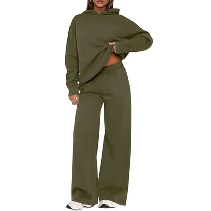 Women's Cozy Hoodie Two Piece Set | Soft Loungewear & Wide Leg Pants