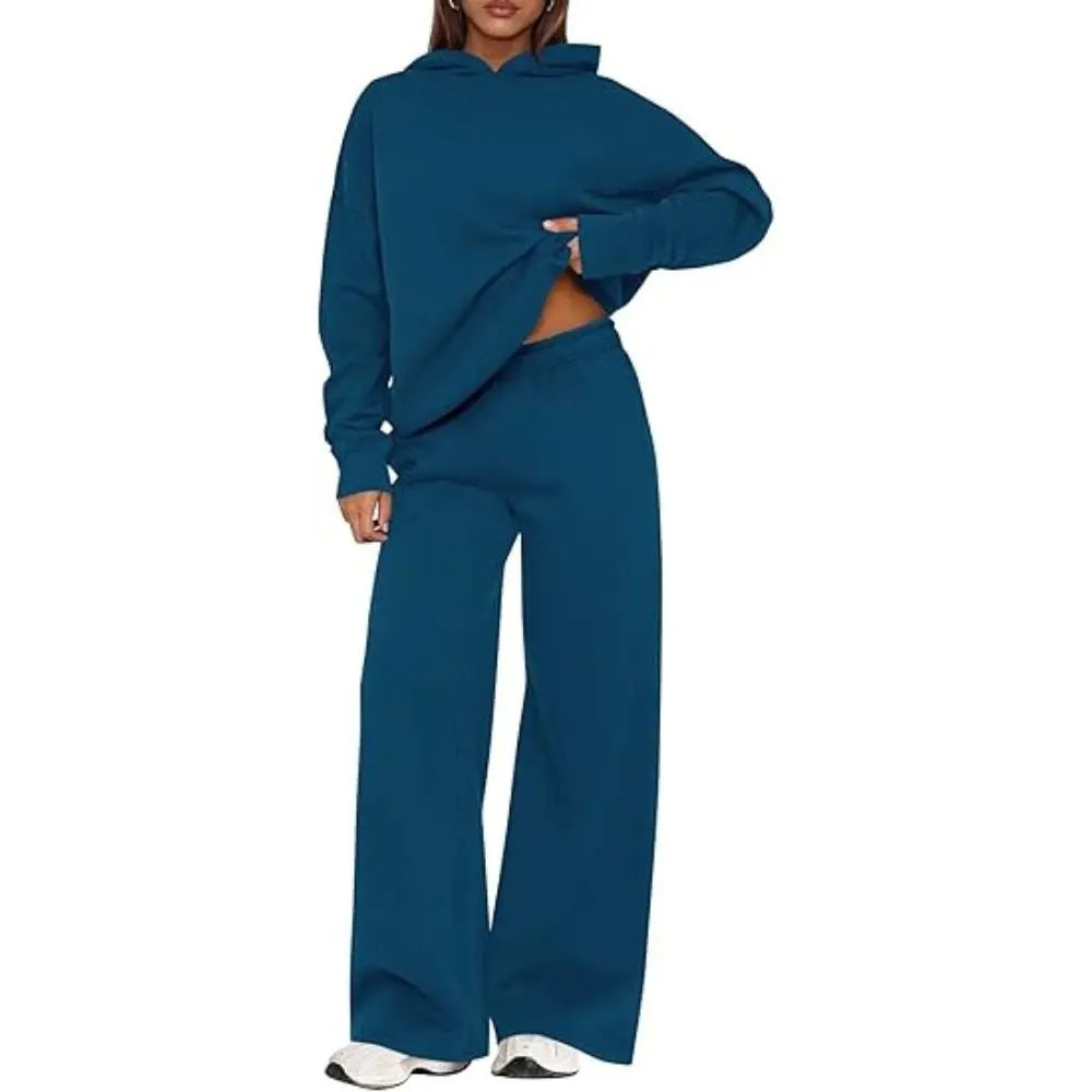 Women's Cozy Hoodie Two Piece Set | Soft Loungewear & Wide Leg Pants
