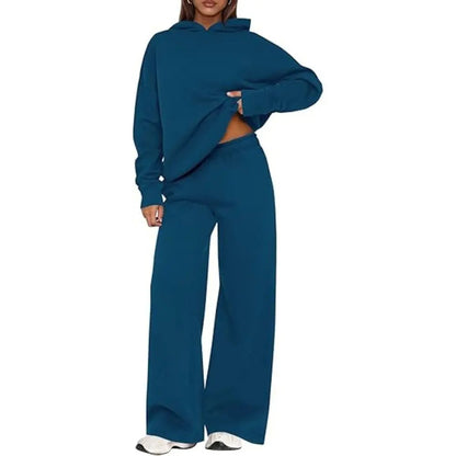 Women's Cozy Hoodie Two Piece Set | Soft Loungewear & Wide Leg Pants