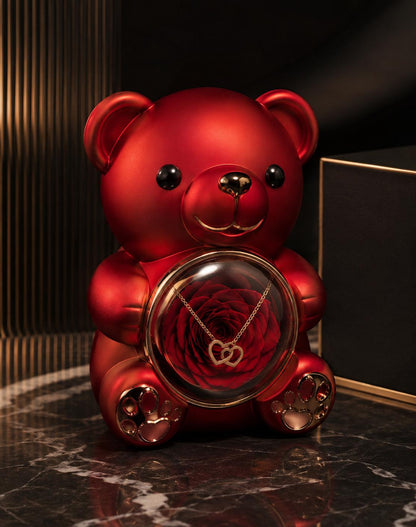 🧸 Rose Teddy Bear Jewelry Box with Necklace