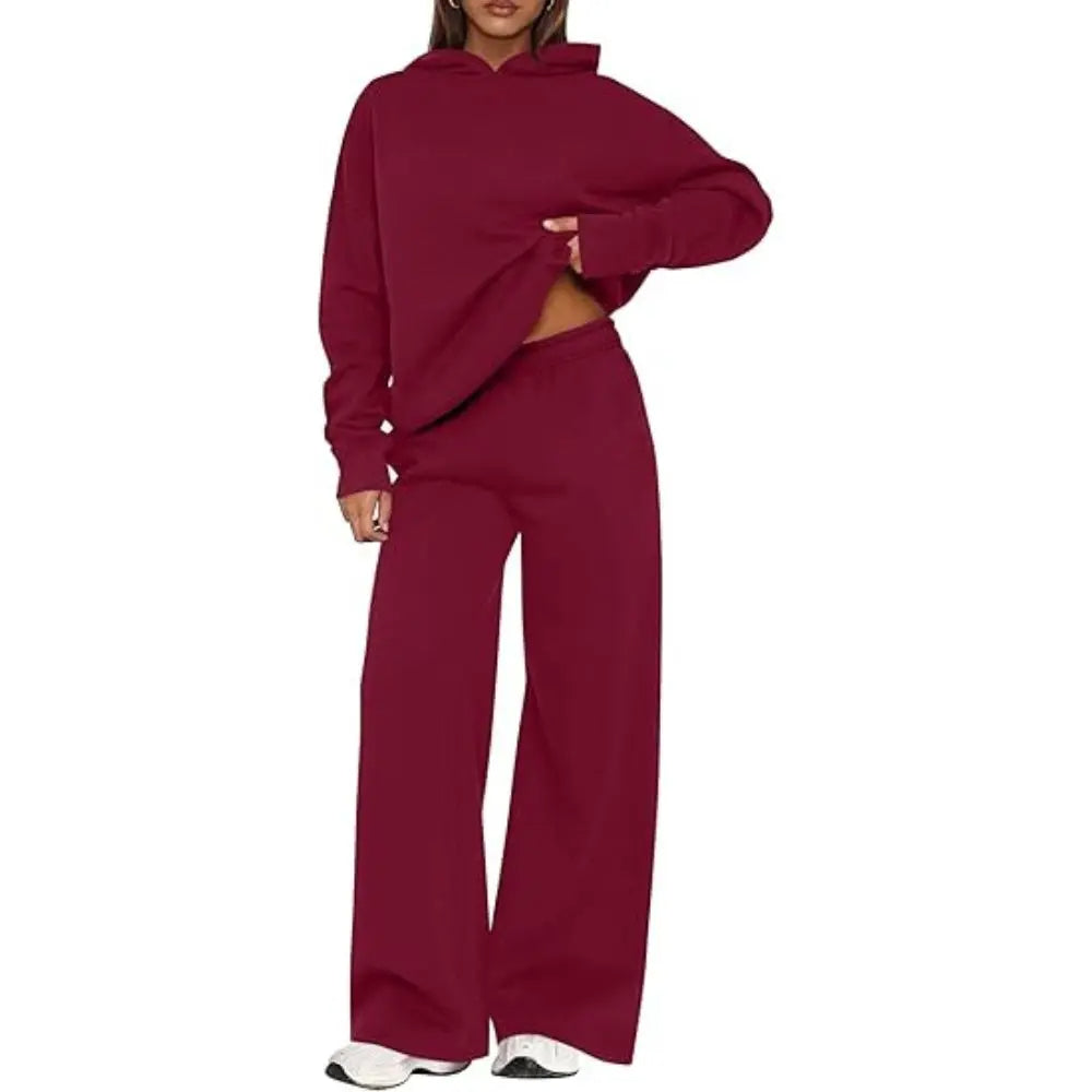 Women's Cozy Hoodie Two Piece Set | Soft Loungewear & Wide Leg Pants