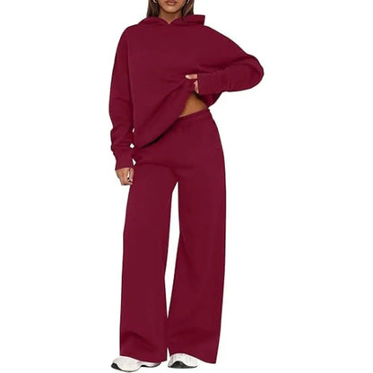Women's Cozy Hoodie Two Piece Set | Soft Loungewear & Wide Leg Pants