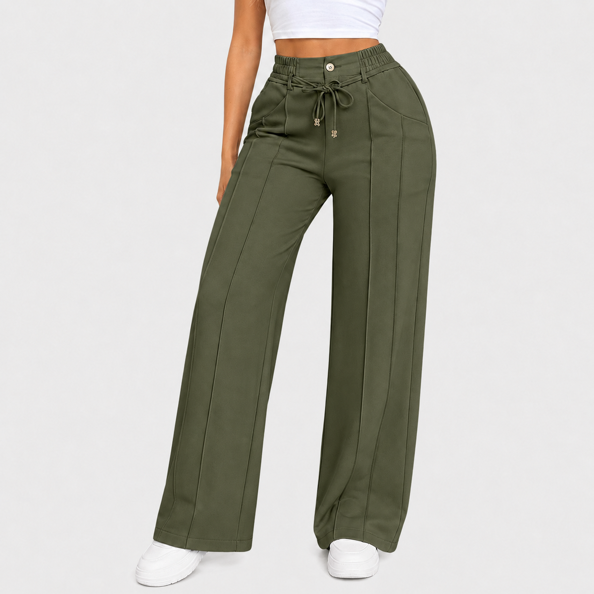 🤲⚡New Summer Drawstring High Waist Wide Leg Pants