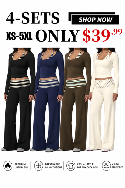🔥LAST DAY SALE 🩰 Women Crop Top & Wide Leg Pants Outfit 🤍
