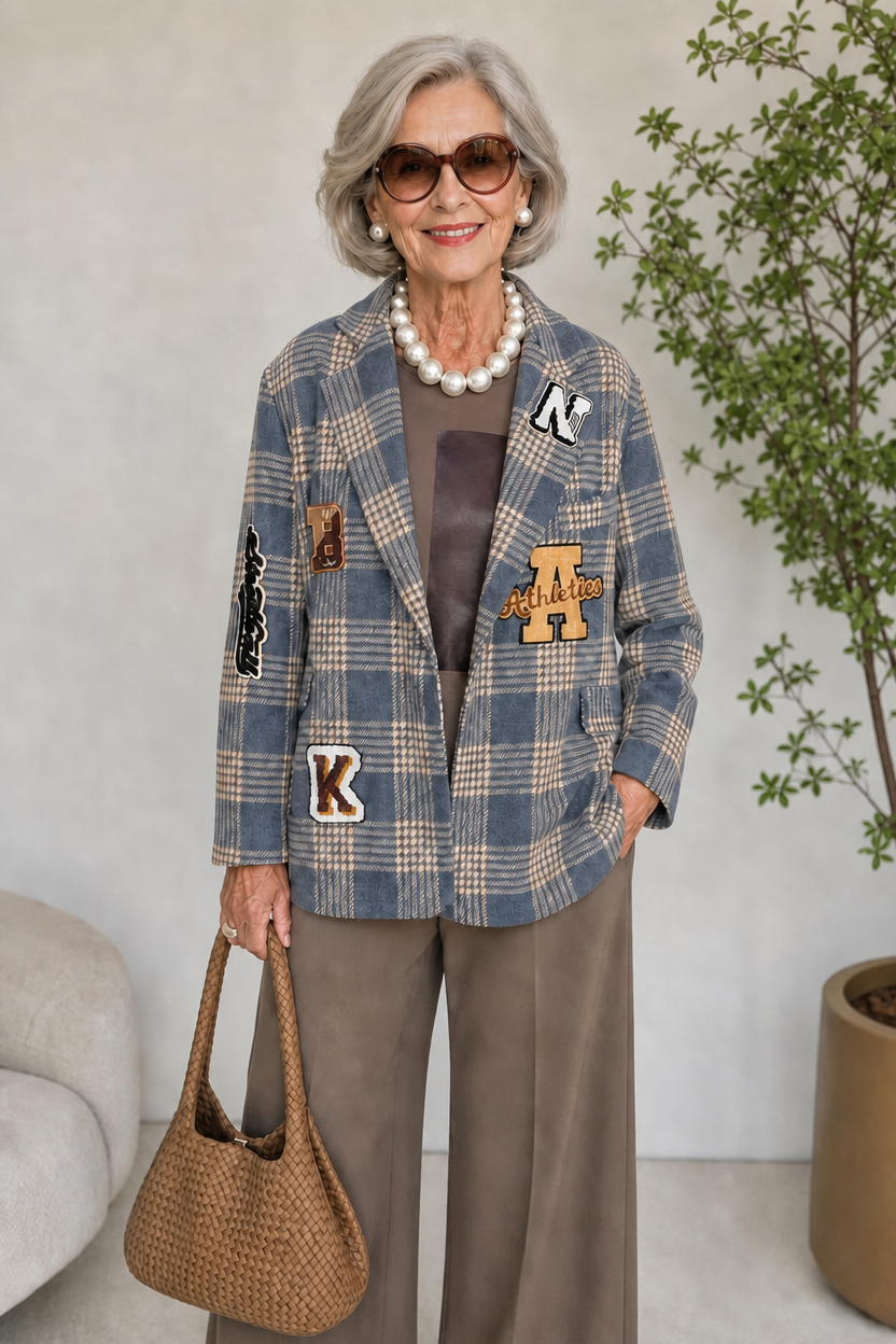Women's Vintage Plaid Patchwork Blazer | Casual Button Front Jacket