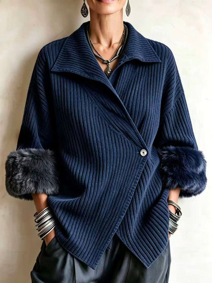 🤲LAST DAY SAVE 49% ⏰Cozy Ribbed Fur-trimmed Knitted Cardigan