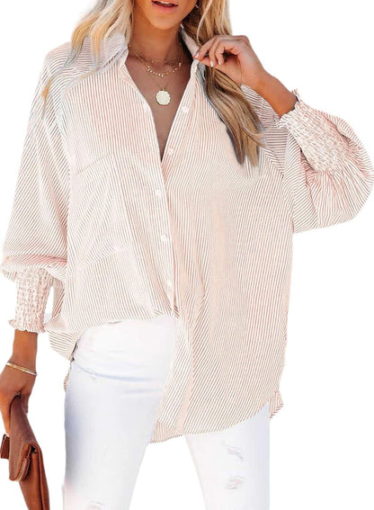 Women's Striped Oversized Button Down Shirt | Casual Long Sleeve Top