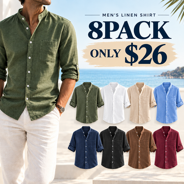 Men's Linen Stand Collar Shirt | Casual Long Sleeve Button-Up